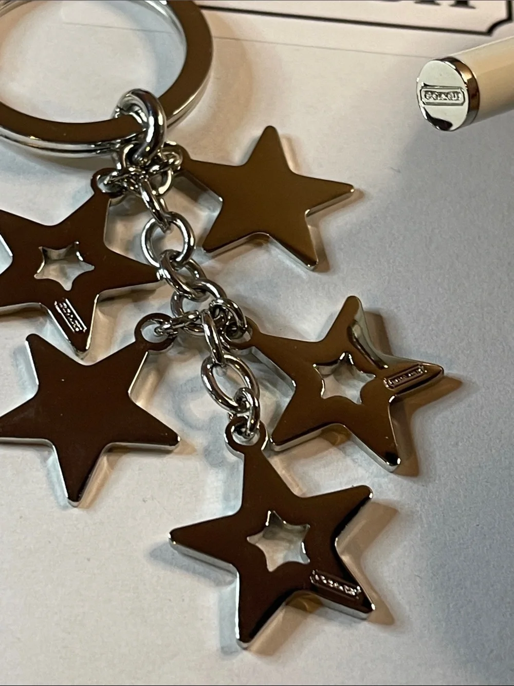Coach White and Silver Star Charm Keychain and Coach Pen